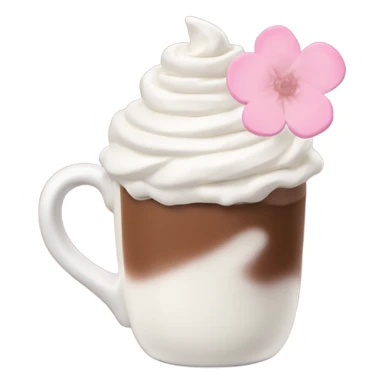 Hot chocolate with pale pink flower and whipped cream sticker