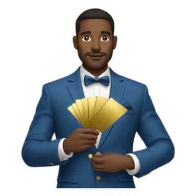Posh-man-with-blue-suit-holding-gold-card sticker