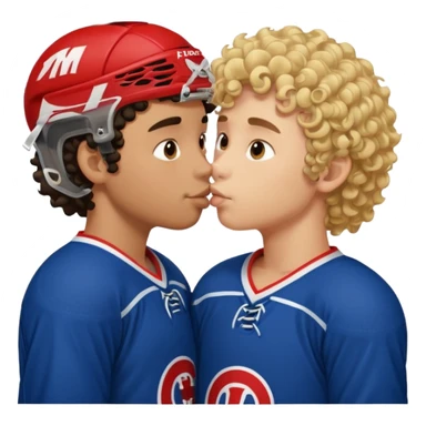 Straight Dark hair boy hockey player kissing curly hair blonde hockey player boy sticker