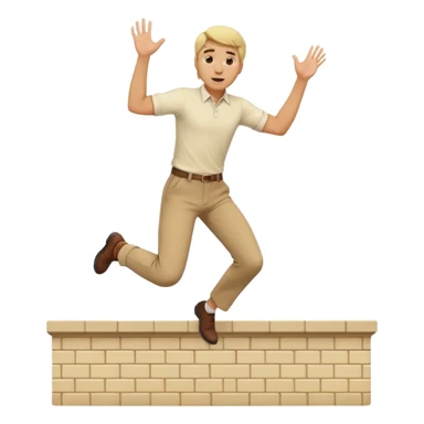Blonde man with brown trousers and cream shirt jumping over wall sticker