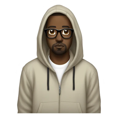 Kanye west wearing a hoodie and glasses and a dog sticker