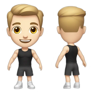 Joyful Pale skinned Fit Man With the biceps and dark brown hair in black shirt, gray sports shorts and white Sneakers sticker