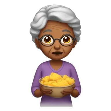 crying brown skin grandma holding food sticker