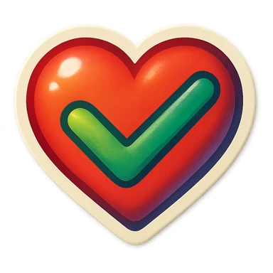 retro sticker style heart with a check mark, bold and playful sticker