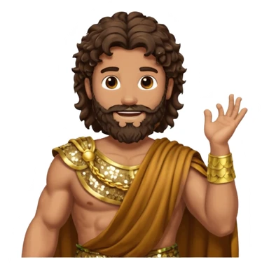 Hercules, God of Heroes from Roman Deities with long dark brown wavy hair and beard, bronze sequin toga sticker