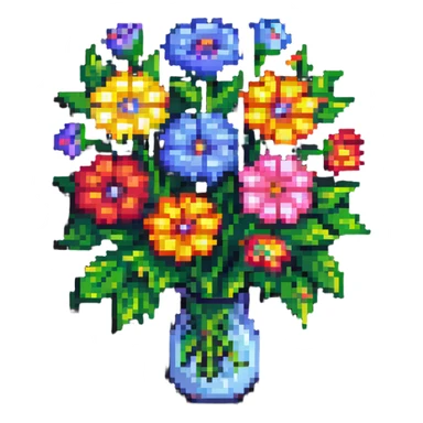 simple colorful bouquet of flowers in pixel art style sticker
