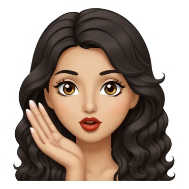 woman with olive skin, brown eyes and long lashes, and long black wavy hair blowing kiss sticker