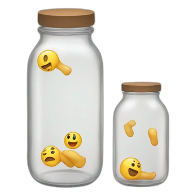 from left to right one human leg, empty glass jar, another human leg sticker