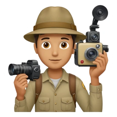 man single large film Camera ,on his shoulder sticker