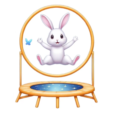 rabbit jumping on trampoline with faeries and starry sky and mirror sticker