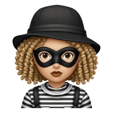 woman with robber mask concerned curly hair and robber outfit hat sticker