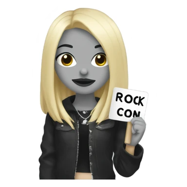 Blonde goth girl holding a sign that says “rock on” sticker