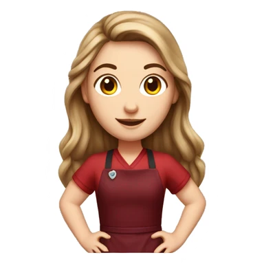 a white girl with long brown hair in a burgundy apron sticker