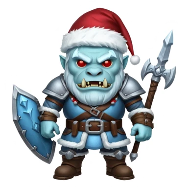 
Fantasy Christmas orc legion soldier icon, iron tundra army theme, heavy winter armor, disciplined brutal look, icy blue steel armor with deep crimson accents, frozen metal texture, cold winter atmosphere, male variant sticker
