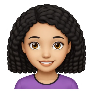 a girl that has black 3c hair textures and lightskin, It has brown eyes, a nose, lips, and it’s smiling. sticker