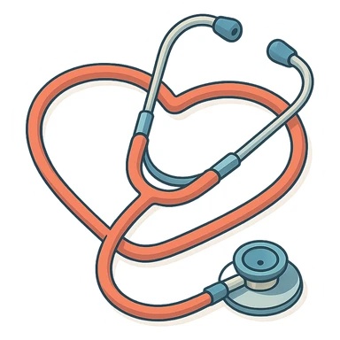 stethoscope lying in the shape of a heart, 2D isometric style, detailed drawing, detailed shadows and highlights, clean contours, soft lighting, transparent background sticker
