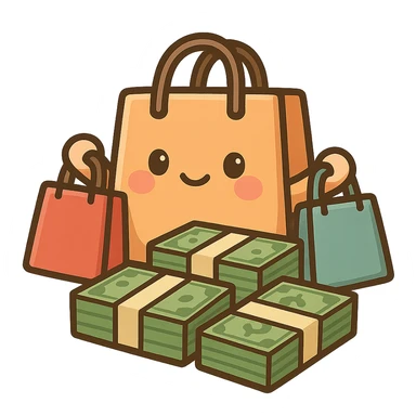 Shopping bags and stacks of money sticker