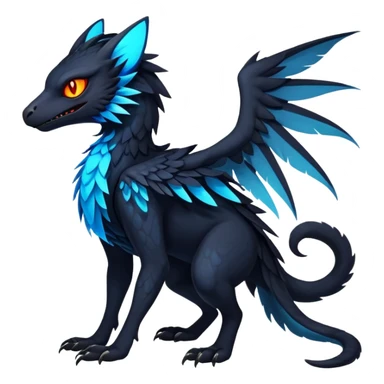Black Dark Exotic Beaked Feathery Nocturnal Neon-glowing Abyssal Nightly Abyss-Cat-Gryphon-Salandit-Nargacuga-Silvally-Fakémon Creature (full body) sticker