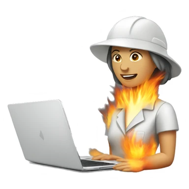 female technologist laptop on fire sticker