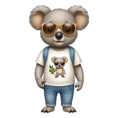 anthropomorphised koala in a 'Go' t-shirt and jeans with dark sunglasses walking upright, relaxed pose sticker