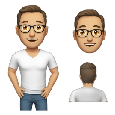 Middle aged gay male with brown hair, round glasses, earrings,silver necklace,smooth shaven sticker