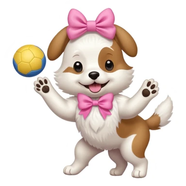 girly dog with a pink bow jumping in the air to catch a ball sticker