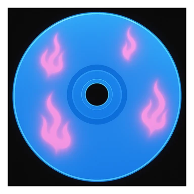 A minimalist CD disc with subtle pink flames, glowing effect, variation 2, color: blue, larger CD size sticker