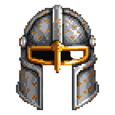 Antique medieval helmet with light rust markings and battle wear sticker