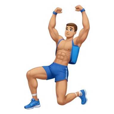 buff guy blue shorts stretching quadriceps sticker