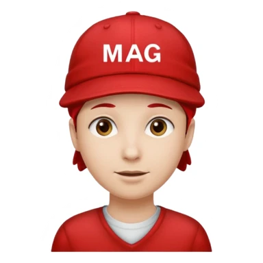 Red cap on a person that says M.A.G.A. on the hat sticker