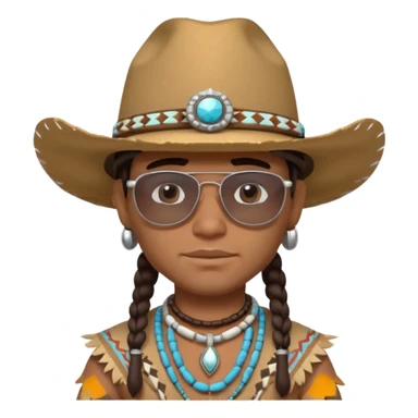 cute Indigenous tribal male portrait, head and shoulders only, cowboy hat, sunglasses, tribal jewelry, confident expression, 3D cartoon, mobile game icon style, clean background, no text, no watermark
 sticker