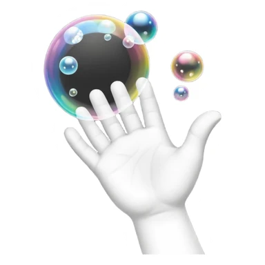 Simple black and white icon showing a single hand with soap bubbles on it, easy to recognise for all ages and languages, flat style, no text, isolated on plain background sticker
