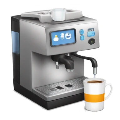 Coffee machine with a mug and a milk container sticker