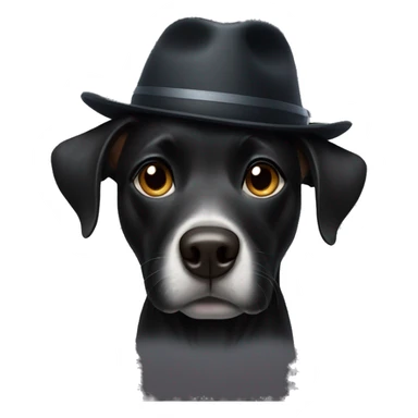Black dog wearing a hat sticker