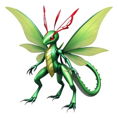  Cool Edgy Shiny Futuristic Ethereal Legendary Kartana-Digimon-Schyther-Flygon-hybrid full body with butterfly wings on back sticker