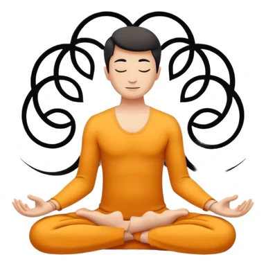 Minimalistic flat vector icon, iOS style, thin black contour on white background. Person in lotus pose with rising spiral energy above. No text, no shadows. sticker