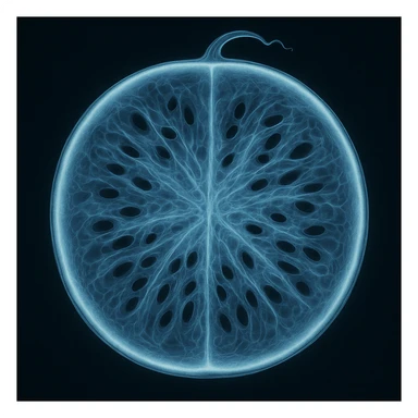 scientific x-ray visualization of a watermelon, focusing on internal details sticker