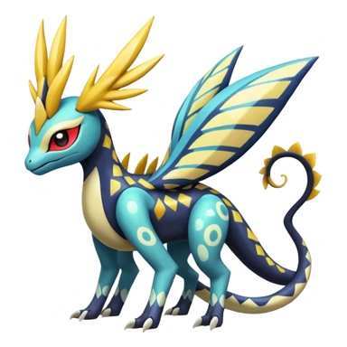 zig-zag-patterned tribal tropical hot spotted Meloetta-Dialga-Giratina-Noibat-Pokémon-Fakémon-fusion-hybrid-creature sticker