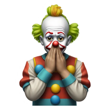 Sad clown emoji with hands praying sticker