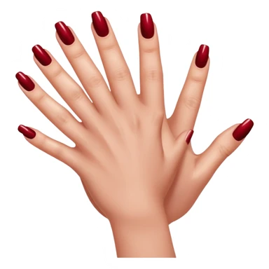 close-up of a left hand of a woman showing 3-4 fingernails out of five, painted in dark red nail polish, glossy finish, deep saturated red, smooth gradient, minimal details, clean and shiny
 sticker