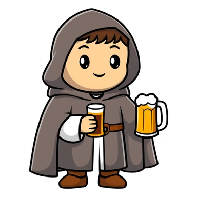 young medieval pilgrim with cloak and beer bottle sticker