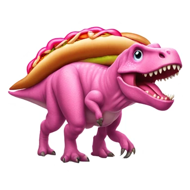 a dinosaur with a huge Bright pink hotdog for a body sticker