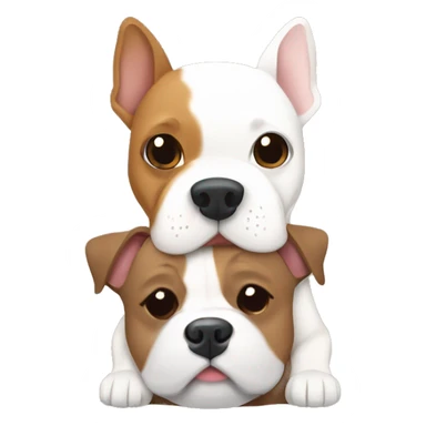 Two dogs, a White Bull terrier, and a brown-and-tan frenchie hugging sticker