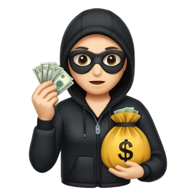 Robber with money na mão direita com uma blusa de frio preta  sticker