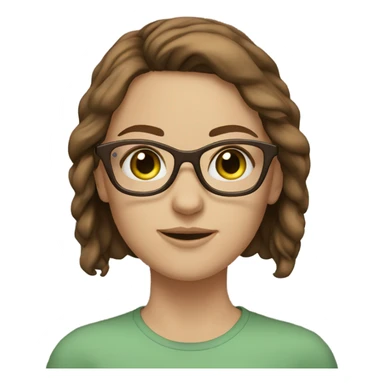 White girl with green eyes and brown hair with clear glasses sticker