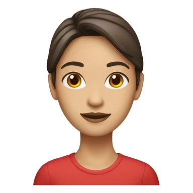 woman with light to medium skin, straight dark brown hair with middle part red shirt  sticker