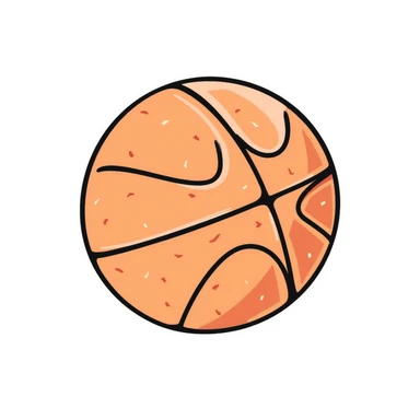A basketball with detailed texture and lines in pastel colors (dd9fb0, ffc6d3, a3bfc9, c4bee2, f1b091), hand-drawn doodle style sticker