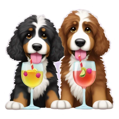 2 Bernedoodles drinking cocktails sticker