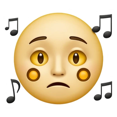 yellow circle face emoji whistling with music notes coming out its mouth and side-eyeing sticker