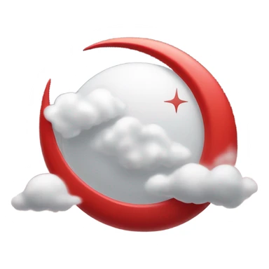 red crescent moon with sparkly white clouds sticker